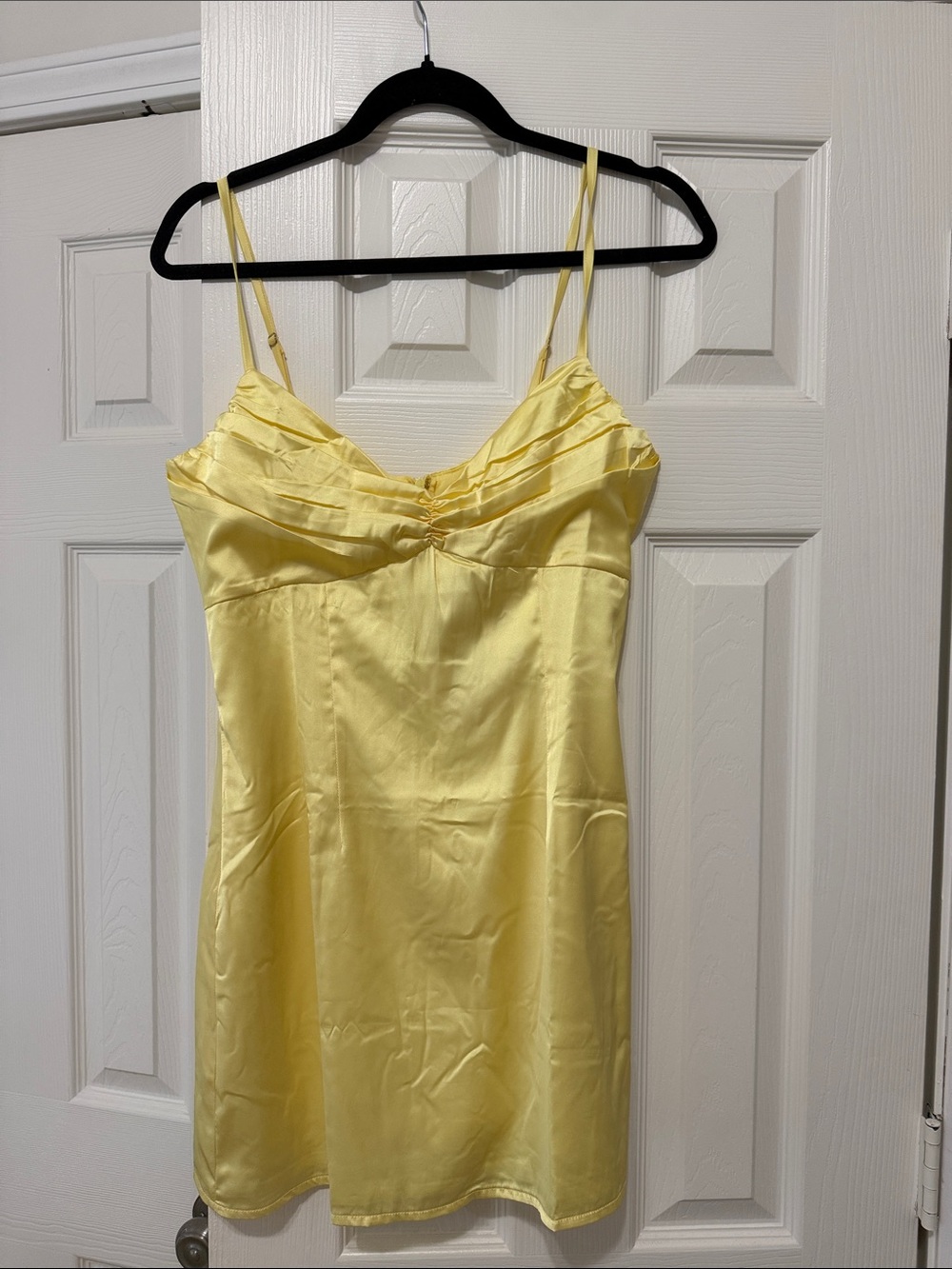 Beginning Boutique Pale Yellow Satin Slip Dress with Spaghetti Straps
